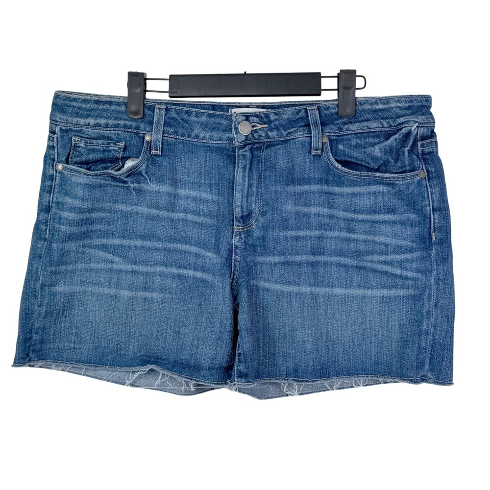 PAIGE Jimmy Jimmy Denim Shorts Size 31 Blue Cotton Blend Distressed Raw Hem